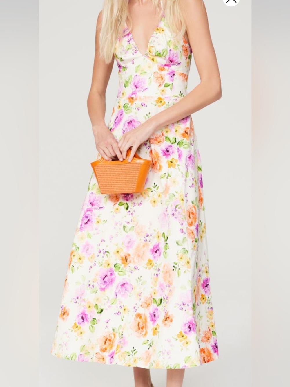 Favorite Daughter Floral V-Neck Maxi Dress in White with Pink & Orange Blooms